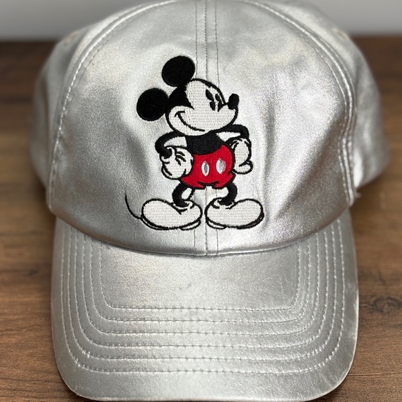 Disney Parks MICKEY MOUSE Hat Shiny SILVER Cap Adult Strapback Embroidered NEW - Picture 1 of 13